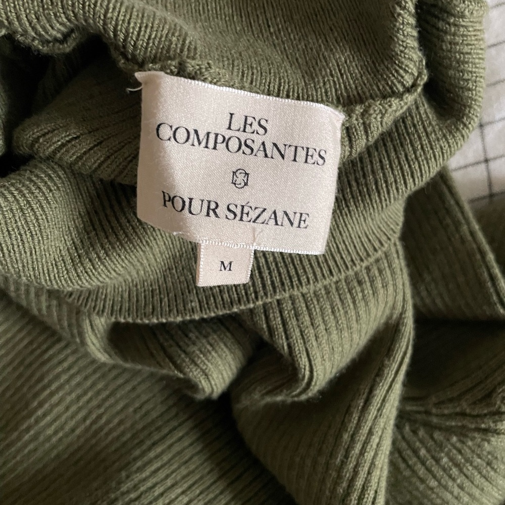 sezane Harper Ribbed Knit Long Sleeve Maxi Dress in Olive Green - Picture 4 of 6